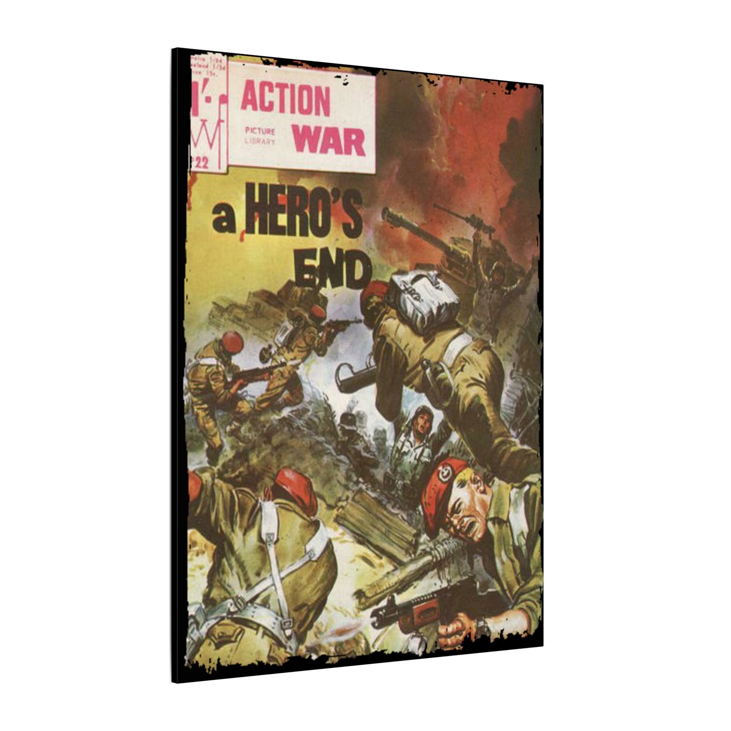 Close-up of the Canvas material with visible textured fibers and vibrant printed artwork detail in warm tones