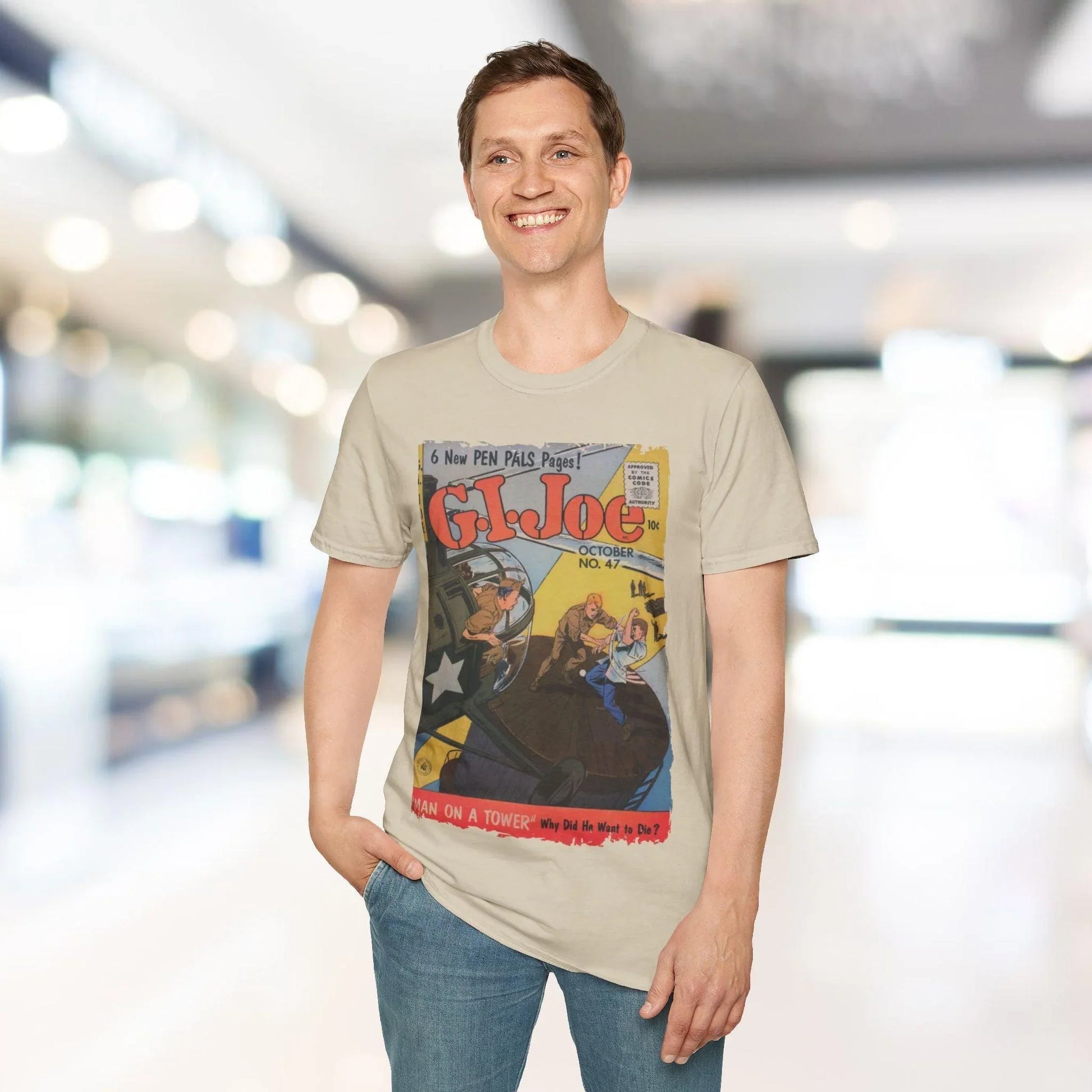 Close-up of the G.I. Joe No.47 T-shirt's chest graphic detail showcasing vibrant colors and crisp printing on soft cotton