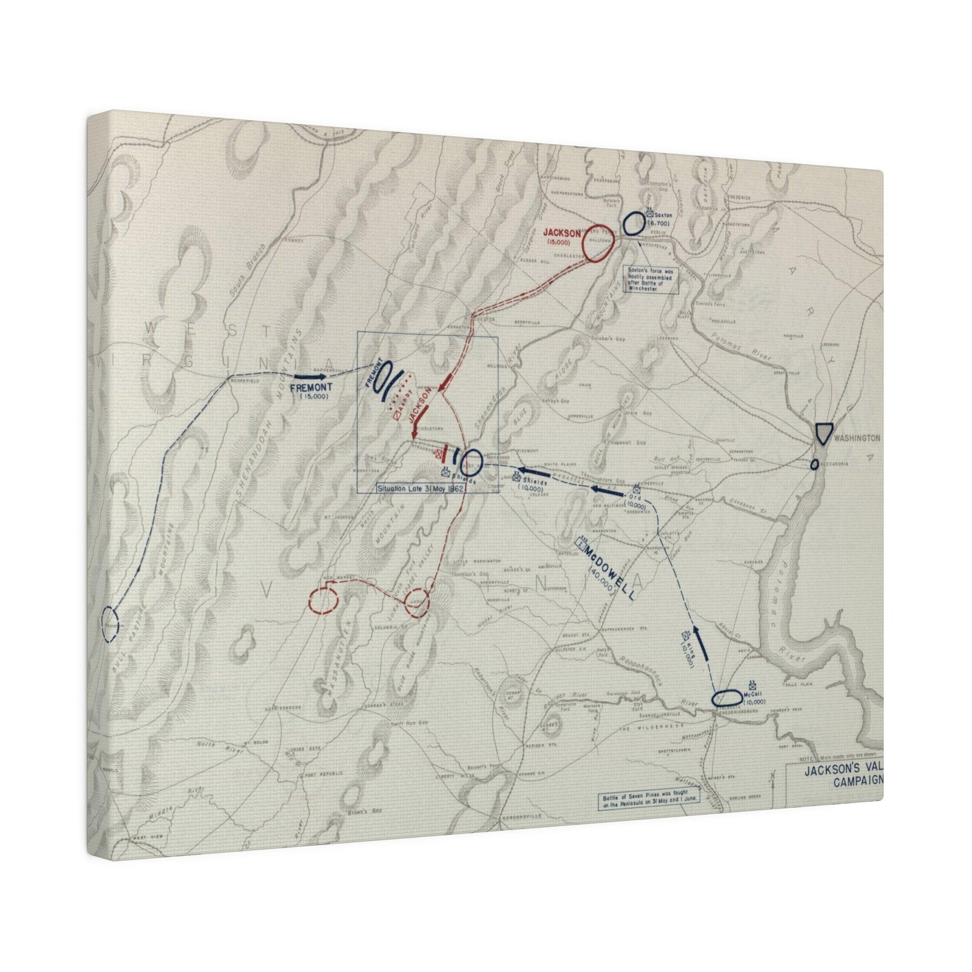 Close-up of canvas texture highlighting detailed brushstrokes and aged finish on the Civil War Jackson's Valley Campaign