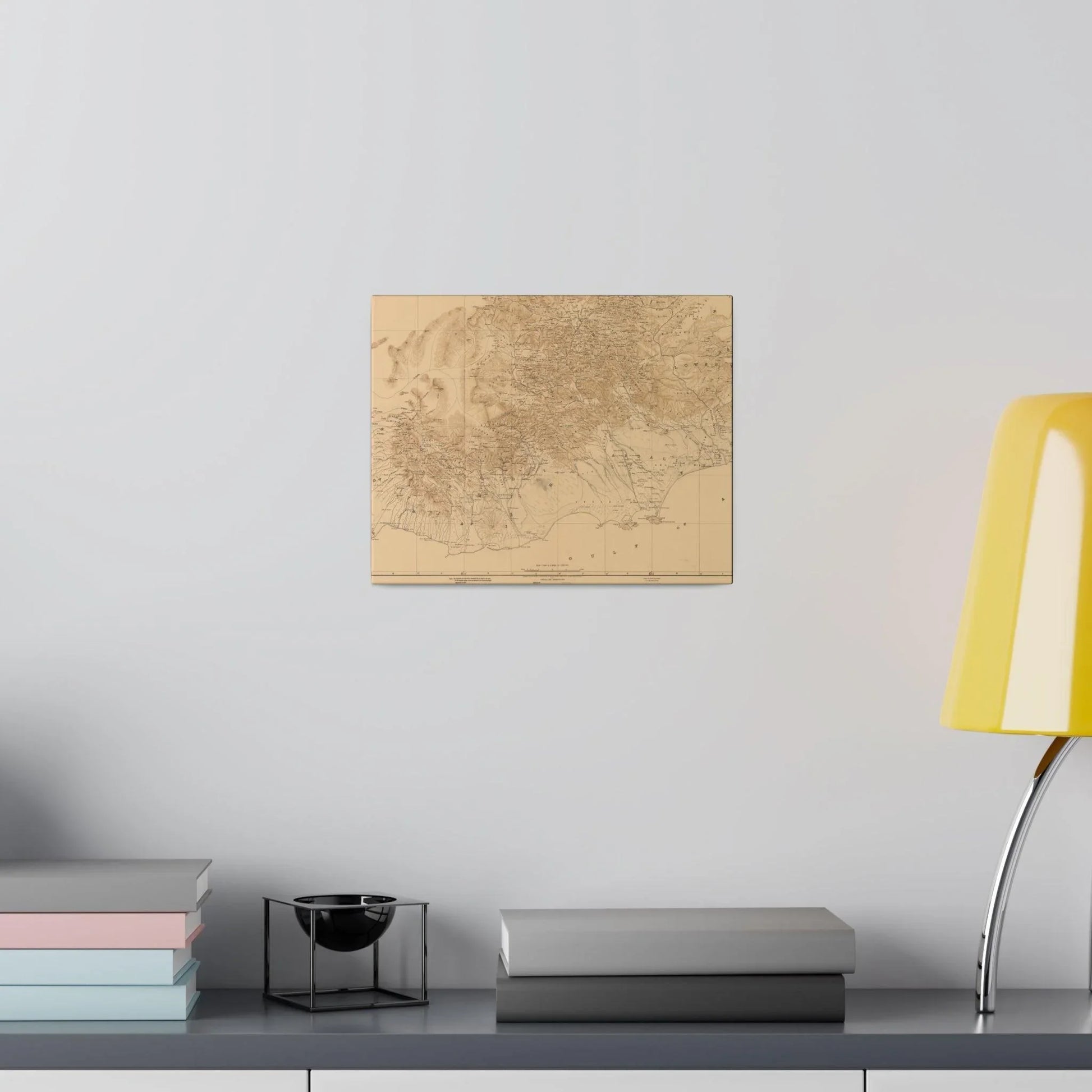 Close-up of canvas texture highlighting the detailed map of Arabian Peninsula 1914 on product surface