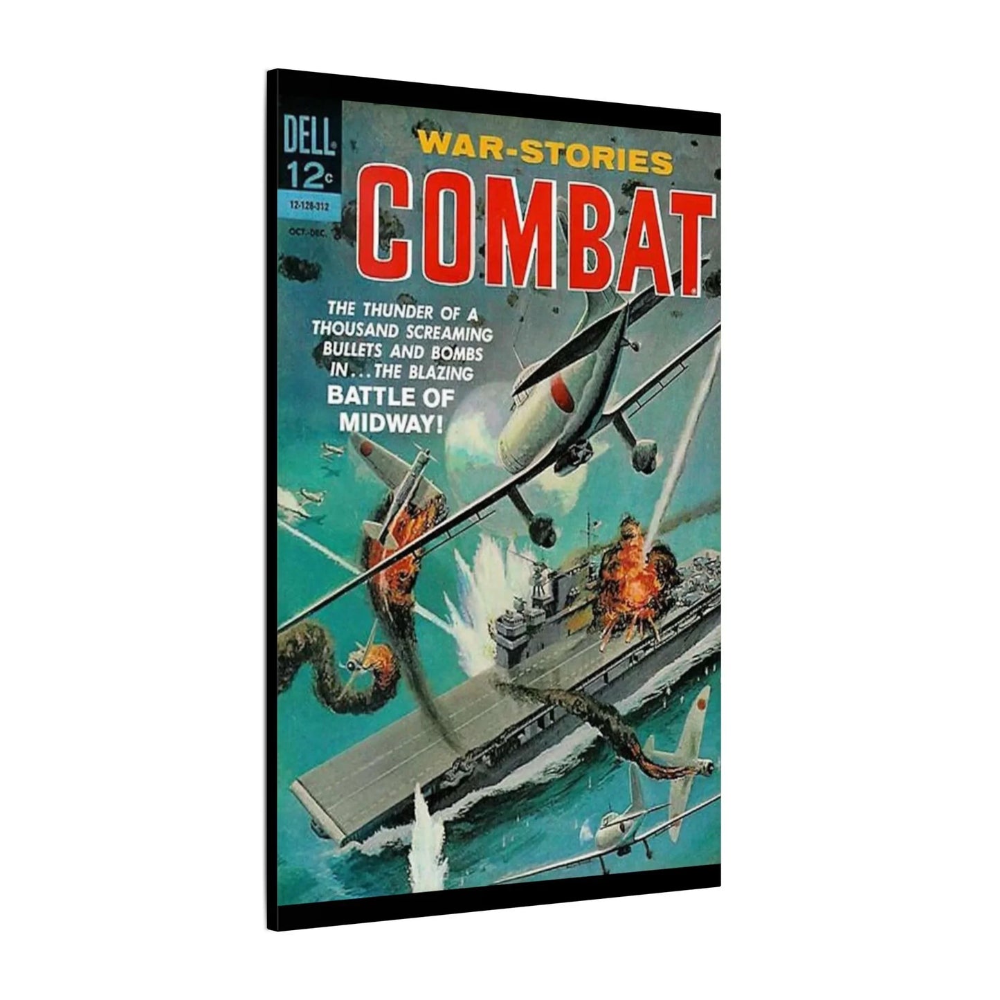 Close-up of textured canvas fabric highlighting the detailed weave and matte finish of the Combat, Dec 1963 piece.