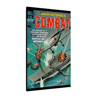 Close-up of textured canvas fabric highlighting the detailed weave and matte finish of the Combat, Dec 1963 piece.