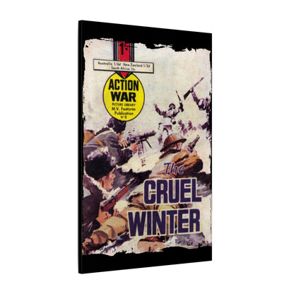 Close-up of vibrant comic book cover detail highlighting bold colors and intricate line artwork on Action War #8 canvas