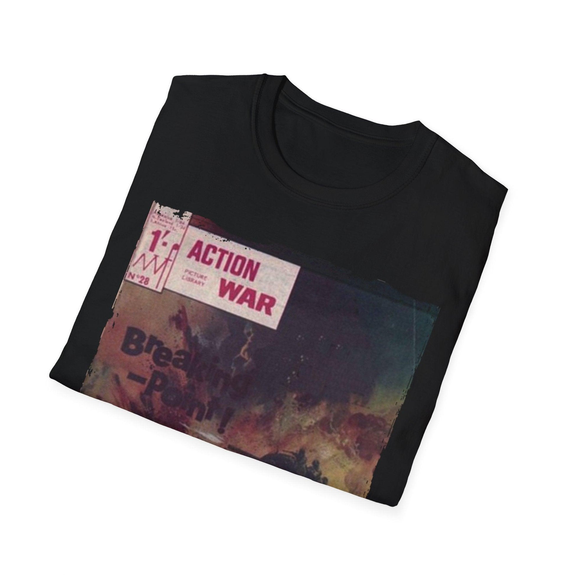 Close-up of the unisex softstyle T-shirt collar displaying the fabric's smooth texture and clean neckline stitching in deep