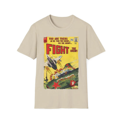 Close-up of the unisex softstyle T-shirt’s front neckline showing reinforced stitching and subtle fabric texture in black