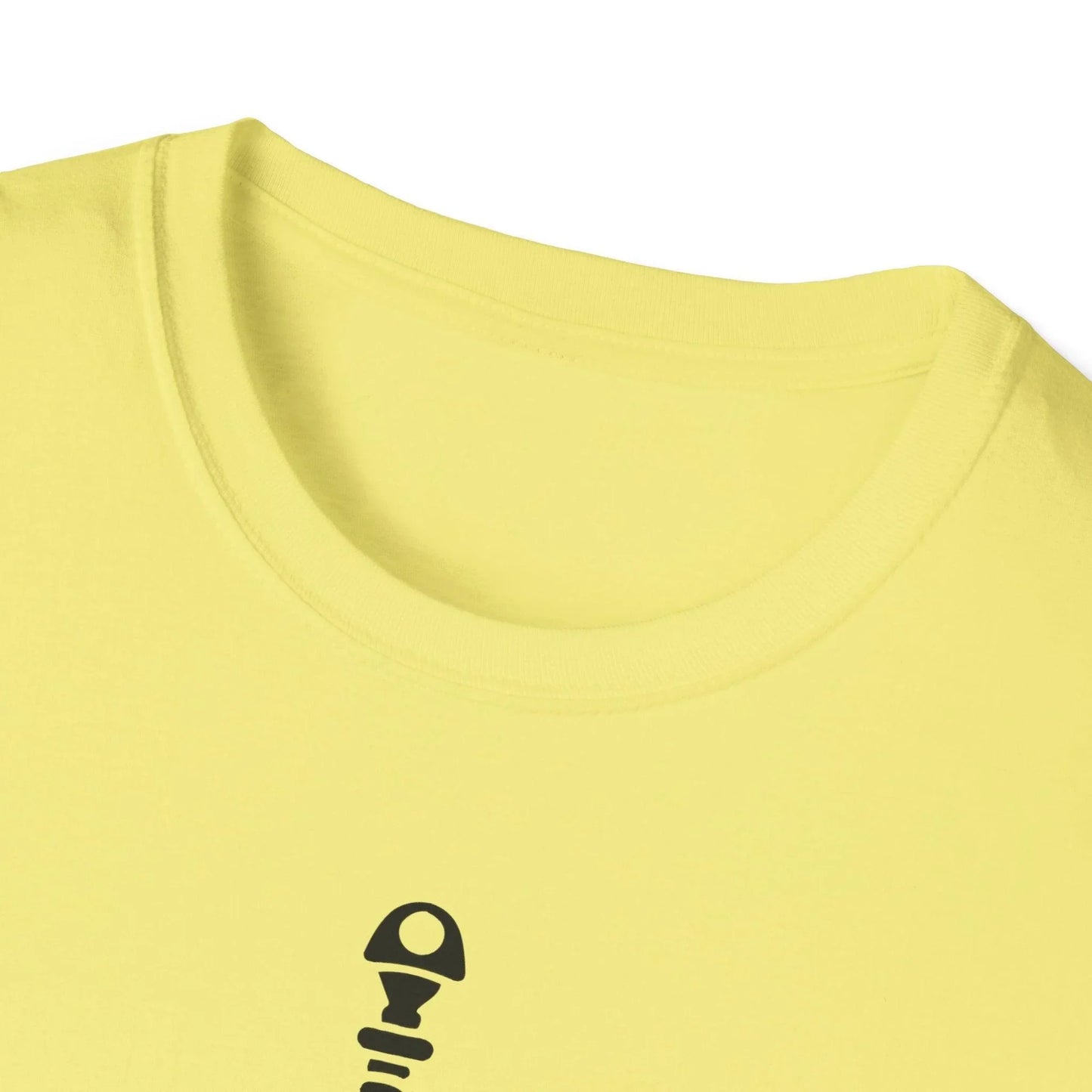 Close-up of the black fabric emphasizing the smooth, unisex softstyle material and subtle stitching along the neckline for