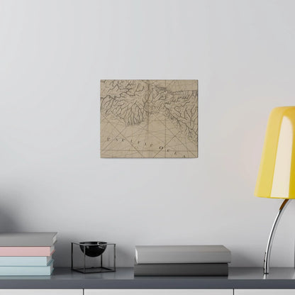 Close-up of textured canvas surface highlighting natural fibers and subtle brushstroke details on the Coast of New Spain