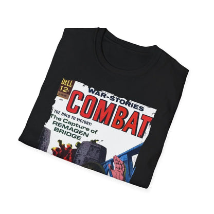 Close-up of the Combat July 1967 T-shirt's soft cotton fabric showing subtle distressed print details on the chest in navy