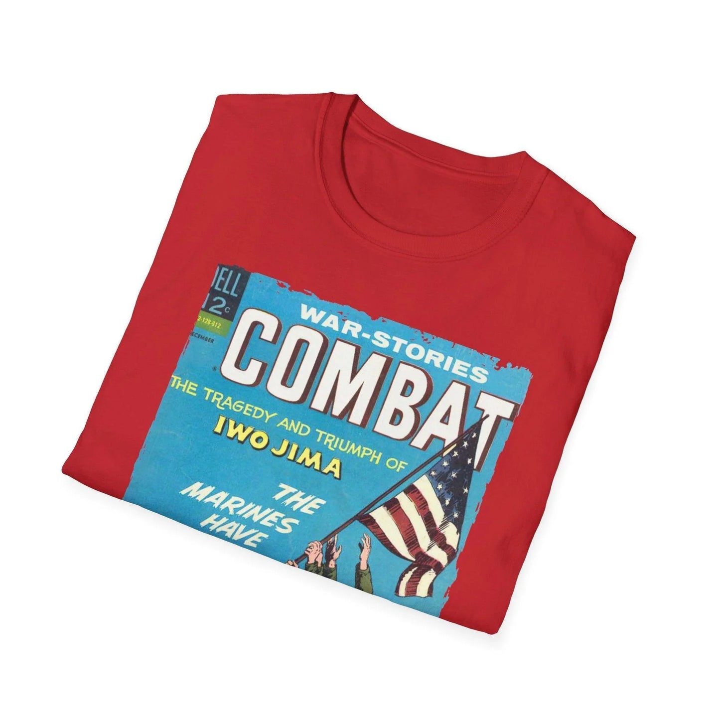 Close-up of the Combat Dec 1966 unisex softstyle T-shirt's lightweight cotton fabric and relaxed fit at the sleeve hem in
