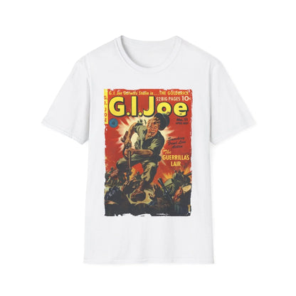 Close-up of the G.I. Joe No.11 Apr unisex softstyle T-shirt's navy fabric, highlighting the smooth, lightweight cotton blend