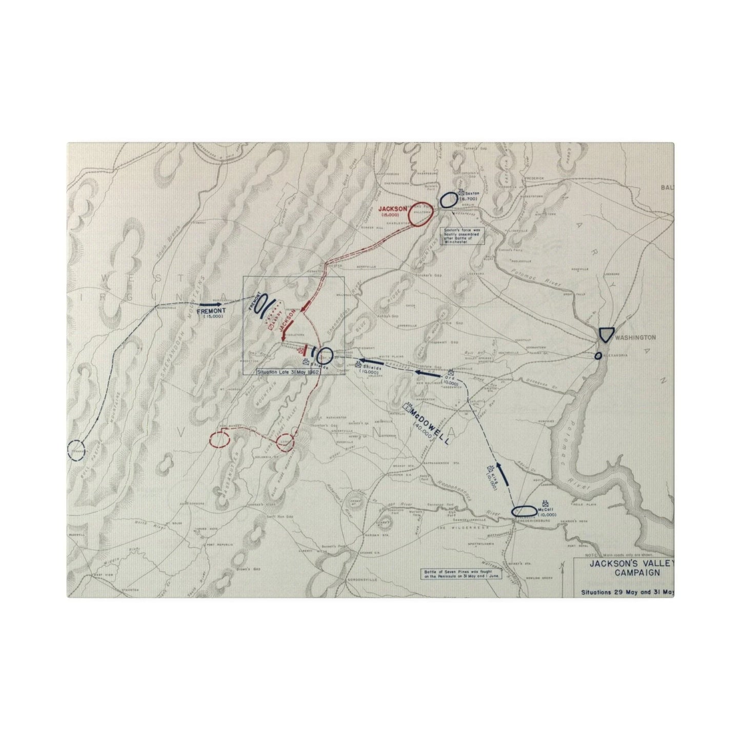 Close-up of canvas texture highlighting detailed brush strokes and historical color tones of the Civil War map scene