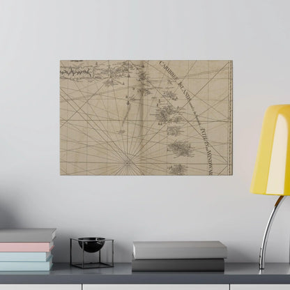 Close-up of the canvas material's textured surface highlighting the vibrant Caribbean island map details and colorful