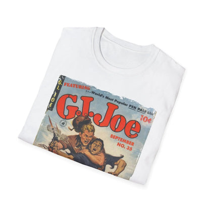 Close-up of the G.I. Joe No.35 Softstyle T-Shirt neckline displaying a stitched crew collar and subtle fabric texture in