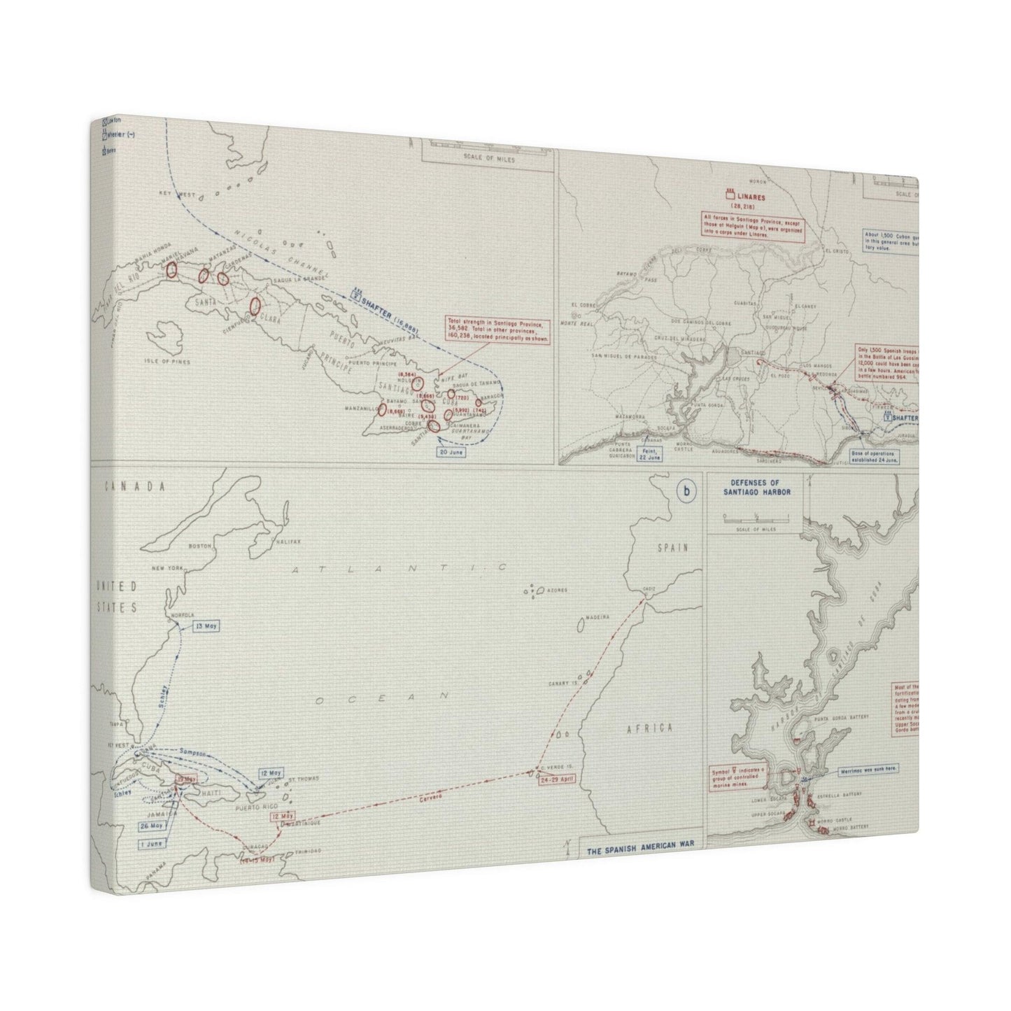 Spanish-American War, Santiago Campaign, Naval Operatoins in the Atlantic Apr-May, Defenses of Santiago Harbor, Spanish Dispositions 20 June, Initial Ops 22-24 June 1898 - Pacific Sky Games