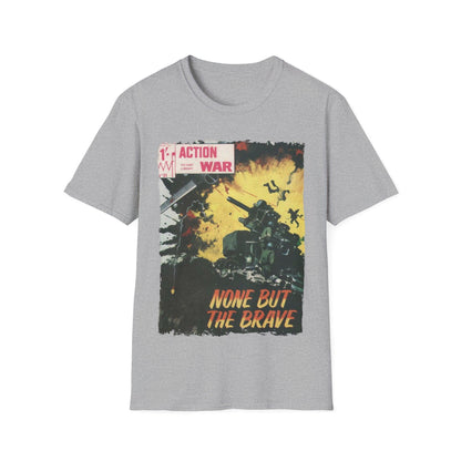 Close-up of the unisex softstyle T-shirt’s collar showing reinforced stitching and smooth fabric texture in vibrant black