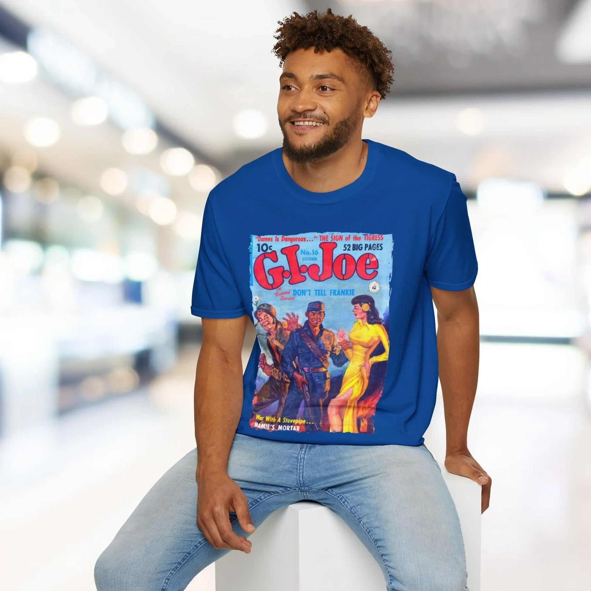 Close-up of the G.I. Joe No.16 T-shirt's vibrant graphic print on a relaxed fit, showcasing the detailed artwork and smooth