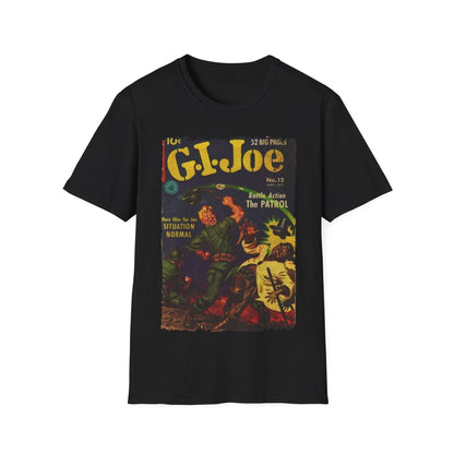 Printify G.I. Joe No.12 unisex softstyle cotton crew neck T-shirt in black, regular fit, DTG printed men's and women's