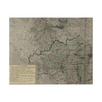 Close-up of the detailed Ottoman-style border and textured canvas surface on the Albanian Frontiers map from 1916.