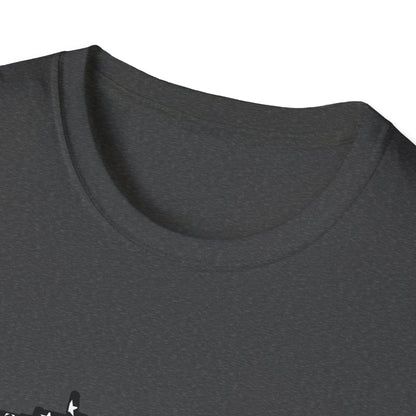 Close-up of the black-and-white American flag eagle graphic on the chest of the unisex softstyle T-shirt, highlighting