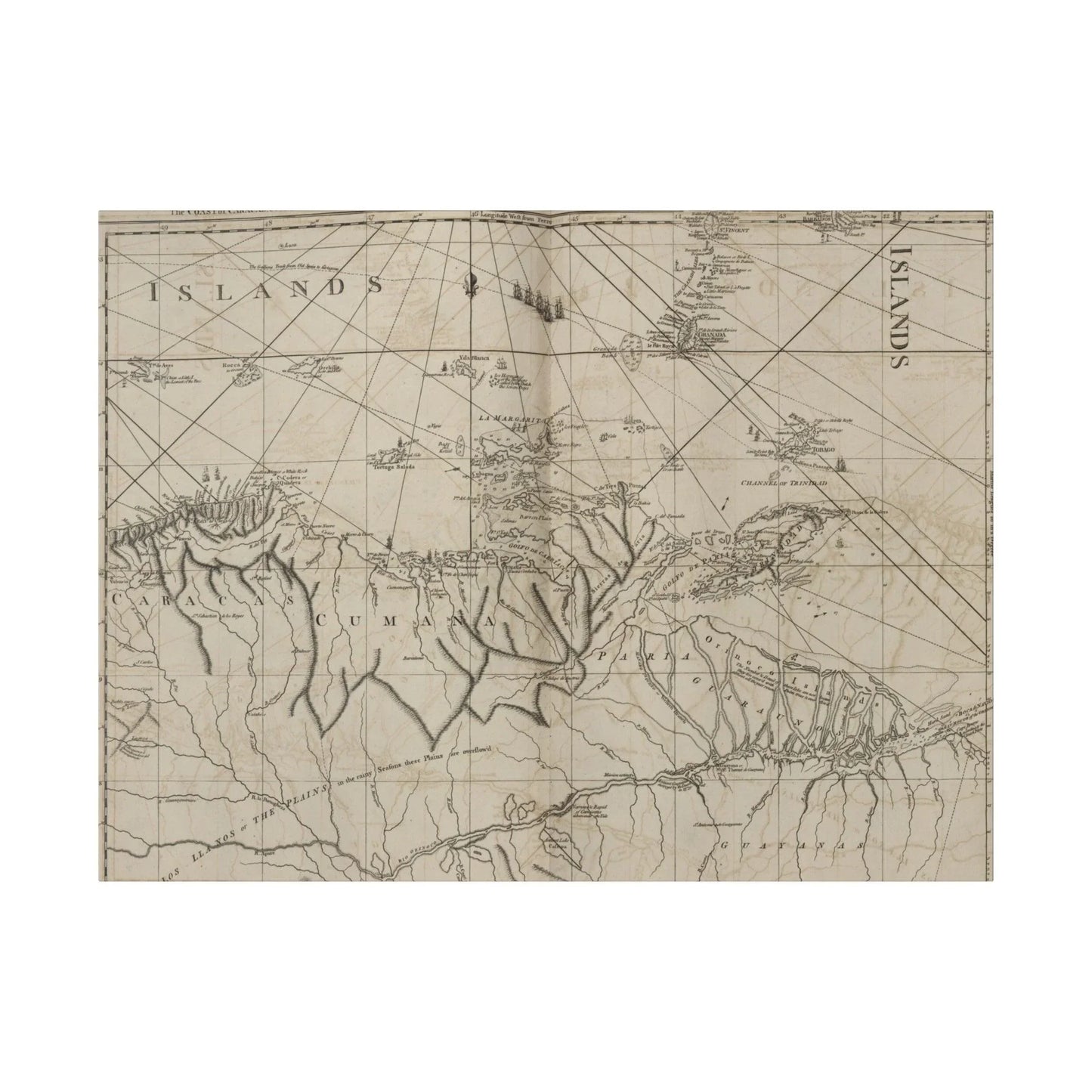 Printify canvas print of Caracas, Cumana, Parla coasts and Rio Orinoco mouths featuring matte finish, 24x36 inches