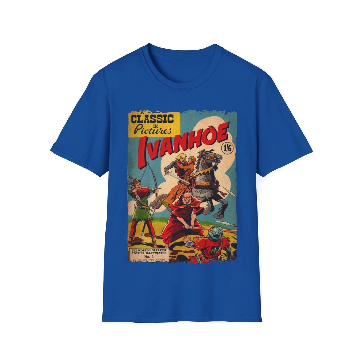 Close-up of the Ivanhoe 1949 unisex softstyle T-shirt's collar and interior neck label, showcasing the fabric's smooth