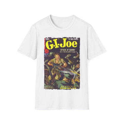 Close-up of the G.I. Joe No.13 softstyle T-shirt's smooth, heathered navy fabric showing subtle stitch details and relaxed
