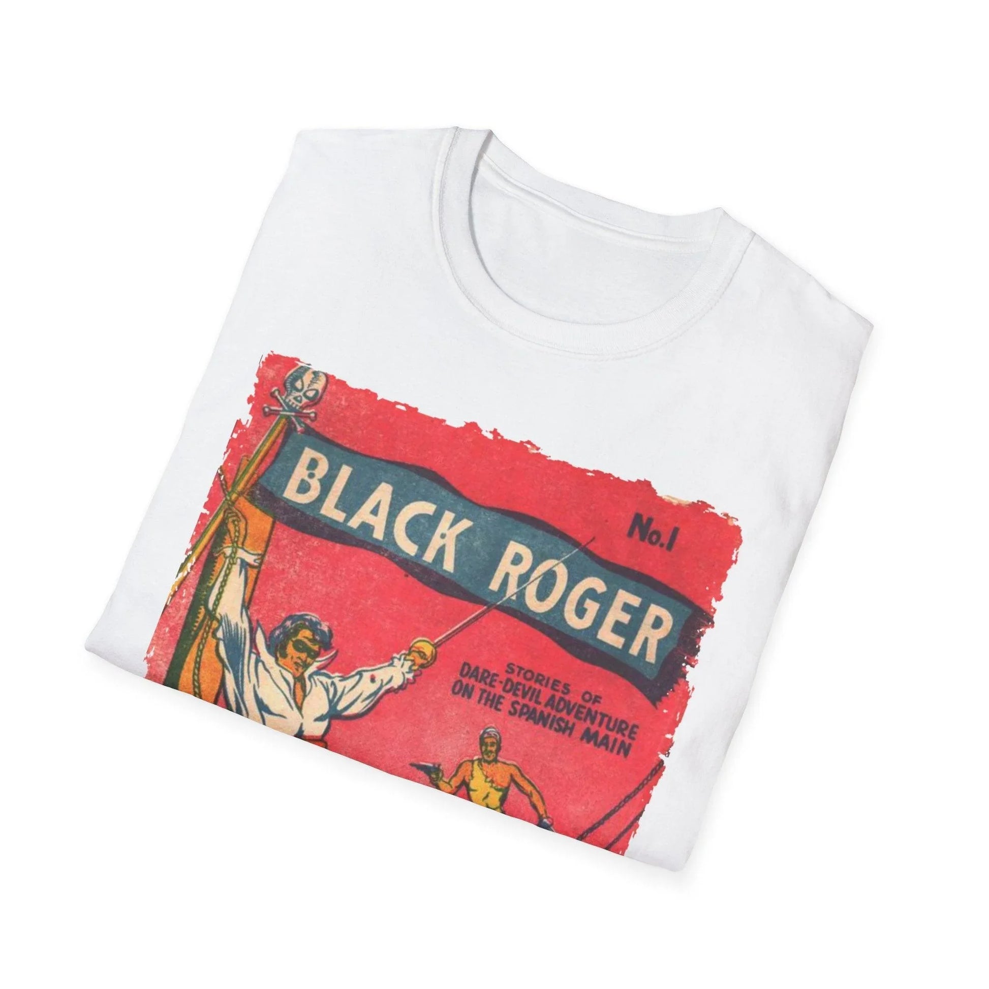 Close-up of the Black Roger No.1 1952 T-Shirt neckline showcasing reinforced stitching and smooth cotton fabric detail.