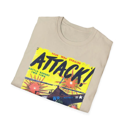 Close-up of the soft cotton fabric with a subtle heather texture and a relaxed fit crew neckline from a slightly angled