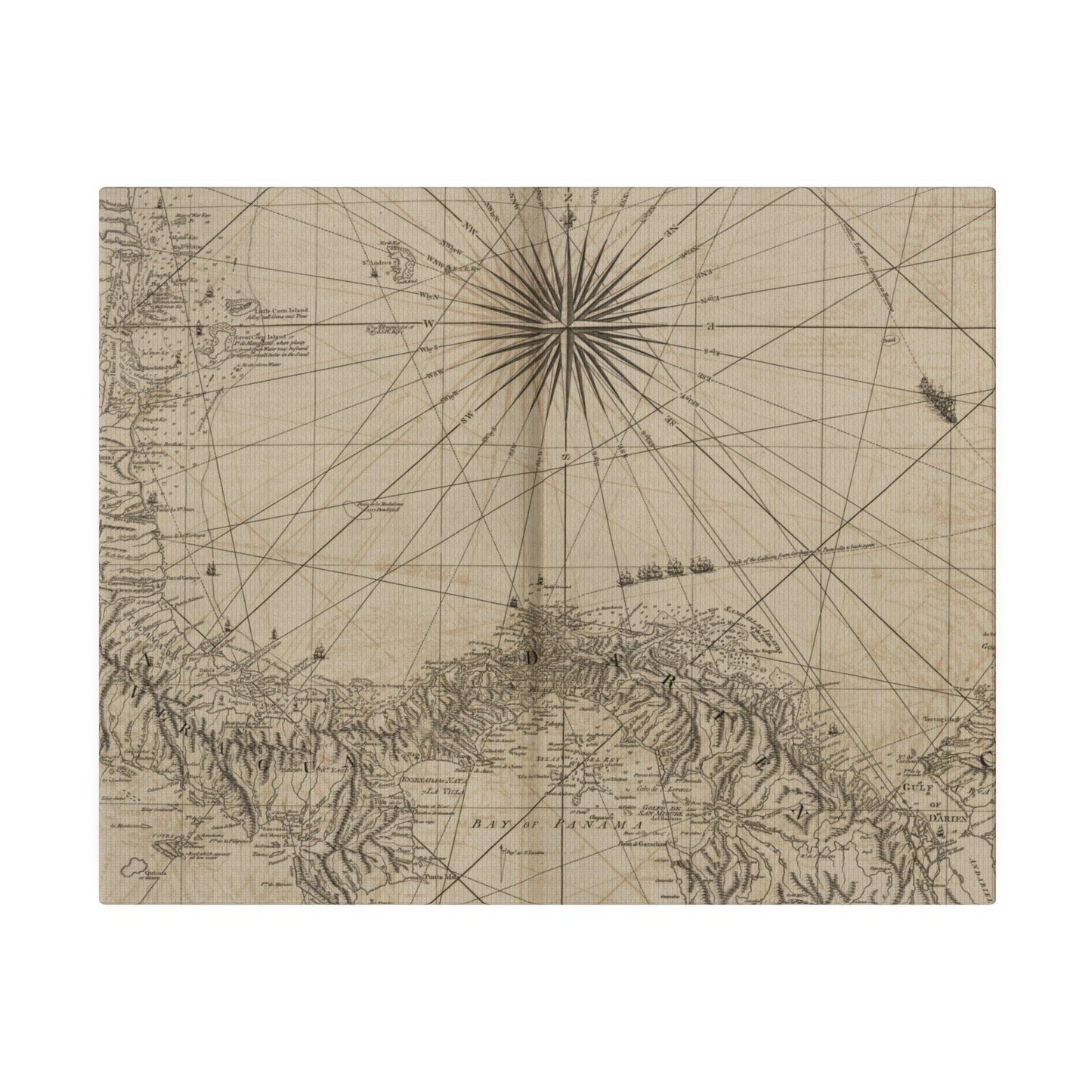 Close-up of textured canvas surface highlighting fine brushstrokes and subtle color variations in warm coastal tones.