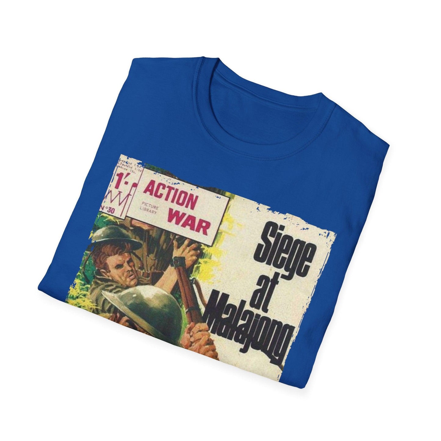 Close-up of the unisex softstyle T-shirt's collar and shoulder seam, highlighting smooth fabric and reinforced stitching