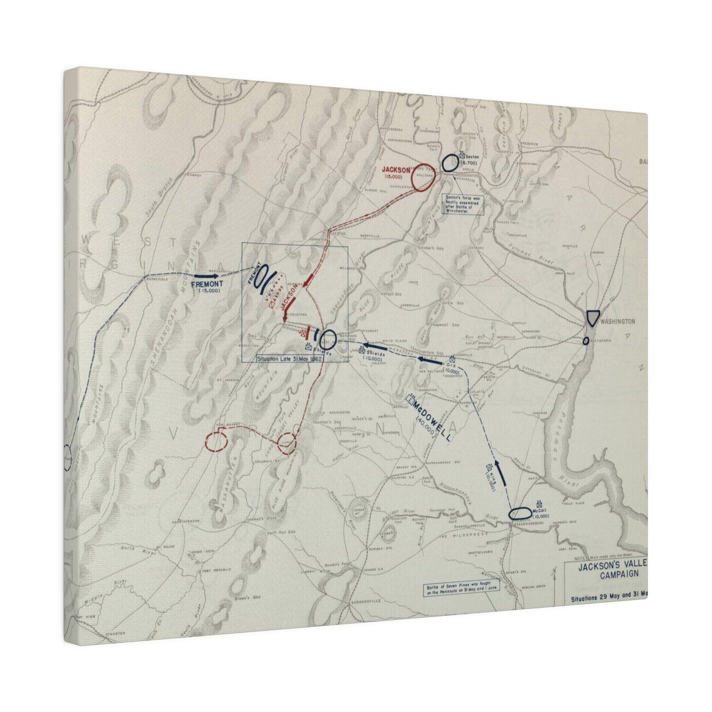 Close-up of detailed canvas texture highlighting historical brushwork and aged finish from the Jackson's Valley Campaign