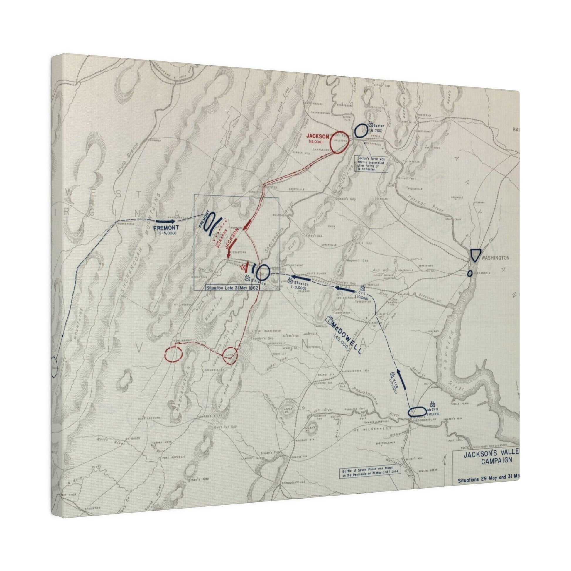 Close-up of detailed canvas texture highlighting historical brushwork and aged finish from the Jackson's Valley Campaign