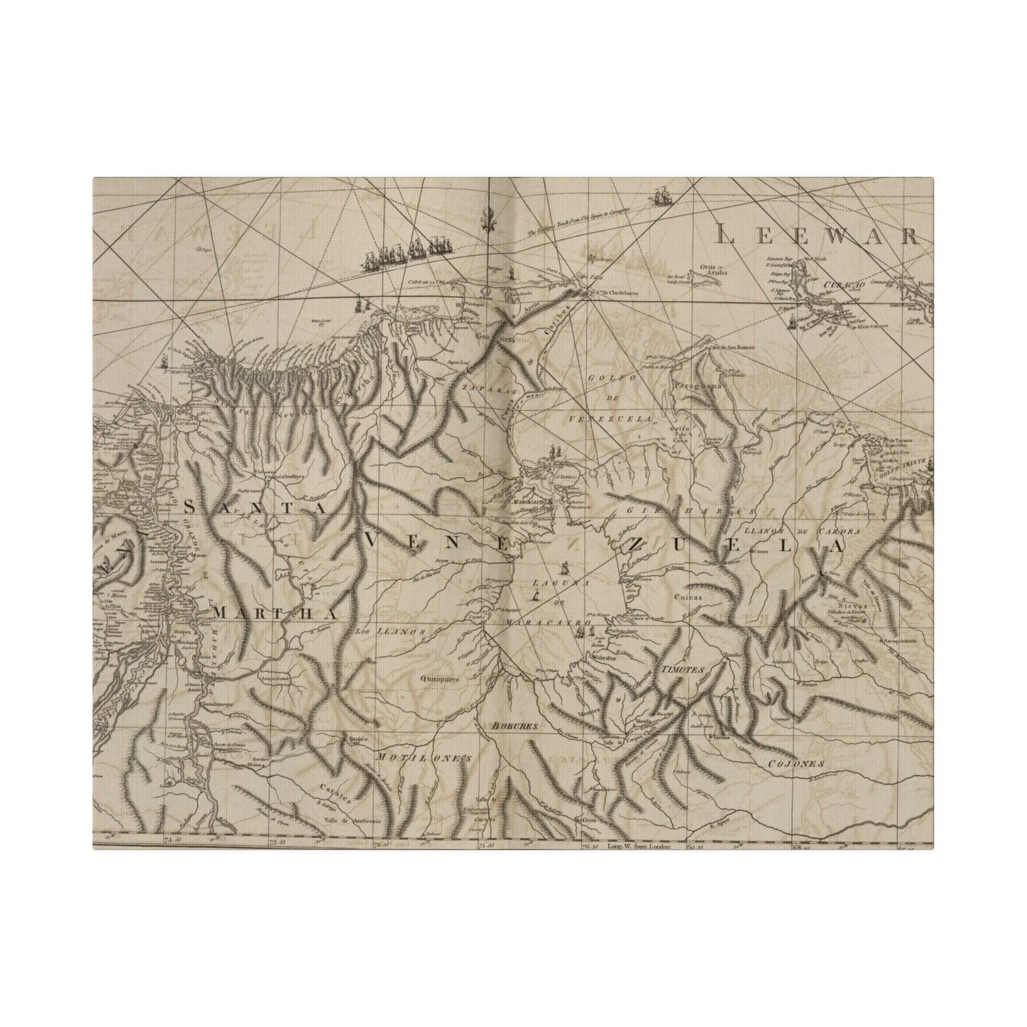 Close-up of the textured canvas surface highlighting subtle brushstrokes and rich color blending in the Tierra Firma coastal