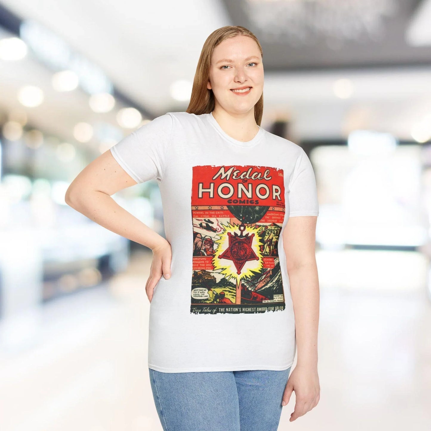 Close-up of the unisex softstyle T-shirt’s collar showing double-stitched neckline and cotton blend fabric texture in black