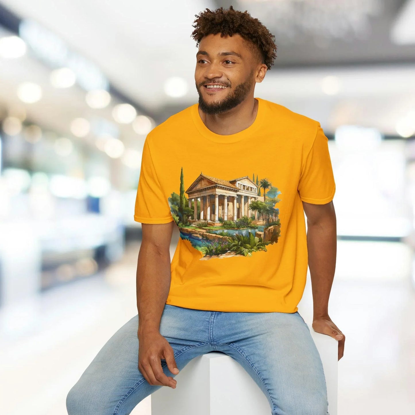 Close-up of the unisex relaxed fit T-shirt's fabric texture and stitching detail at the neckline in charcoal gray color.