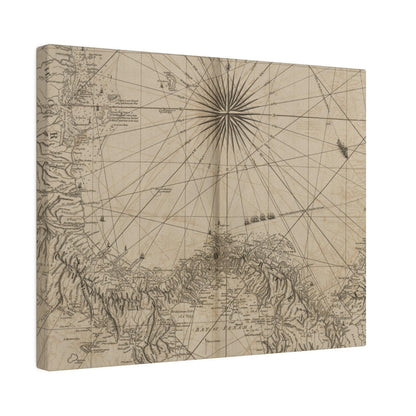 Close-up of the canvas depicting the narrow waterway and lush shoreline detail along the Isthmus of Panama scene.