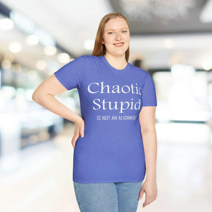 Close-up of the white softstyle fabric’s smooth texture and subtle stitching detail near the neckline seam.