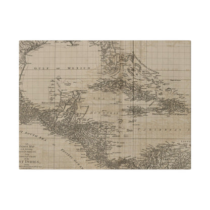 Close-up of the detailed watercolor texture and subtle color variations on the Chart of the West Indies canvas print