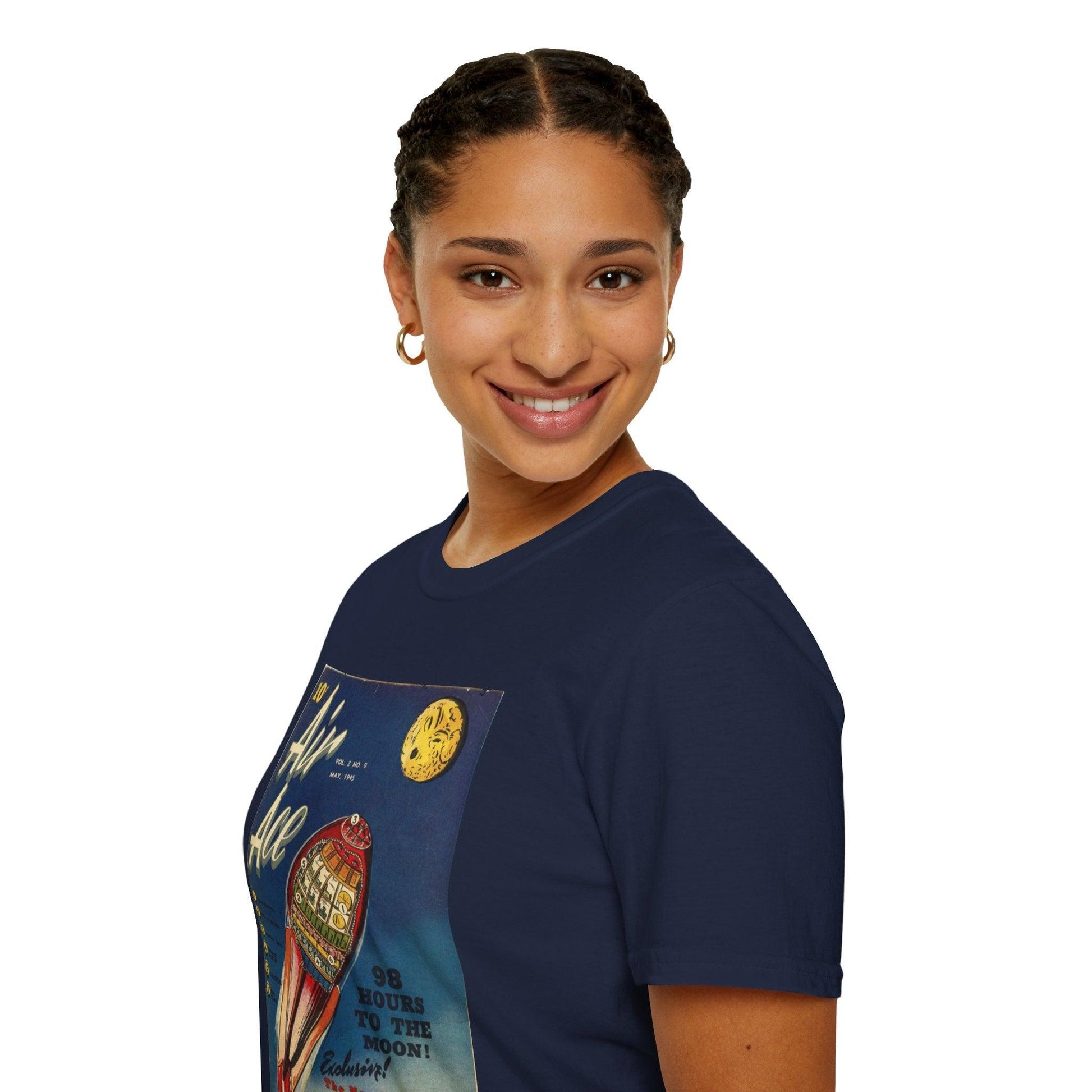 Close-up of the Air Ace Vol 2 No 9 unisex softstyle T-shirt fabric texture highlighting its smooth, lightweight cotton blend