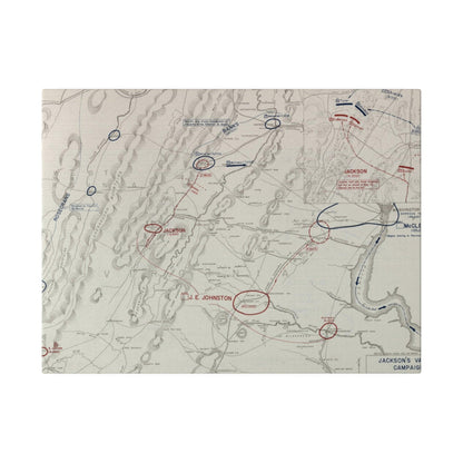 Close-up of textured canvas surface highlighting subtle brushstroke details and vintage coloration of the Civil War campaign