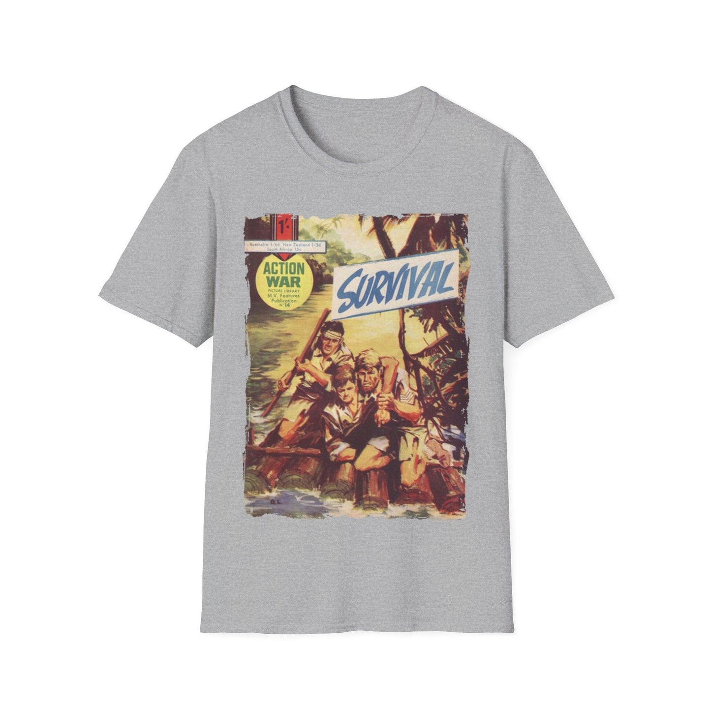 Close-up of the unisex softstyle T-shirt’s collar and neckline, highlighting the smooth fabric and relaxed fit in vibrant