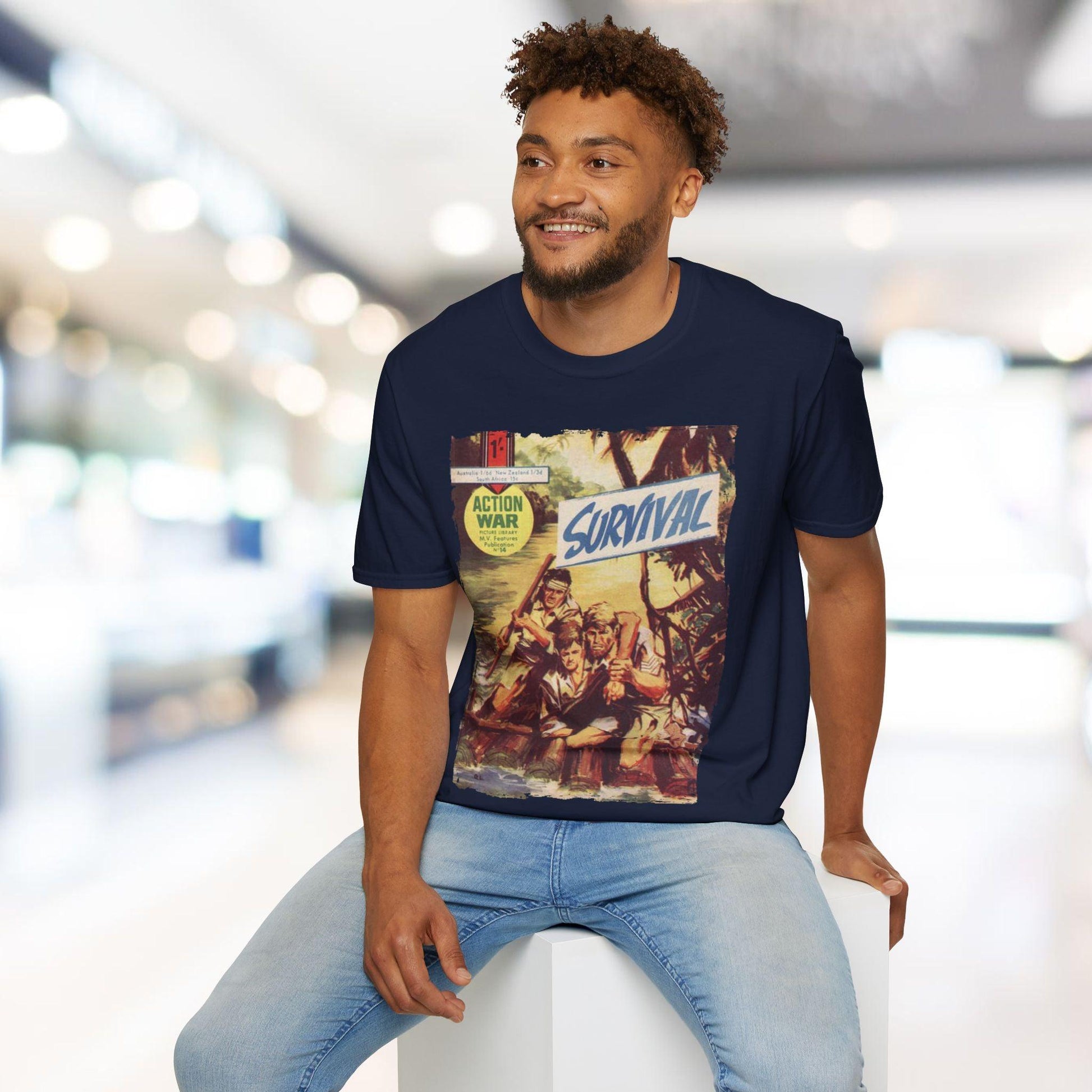 Close-up of the unisex softstyle T-shirt's fabric texture showcasing the smooth, relaxed fit and vibrant teal color from a