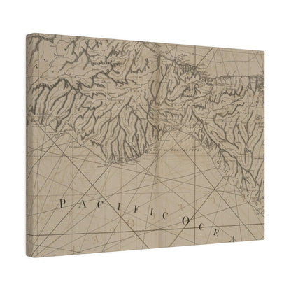 Close-up of the "Coast of New Spain" canvas texture highlighting rich, layered brushstrokes and vibrant color blending.