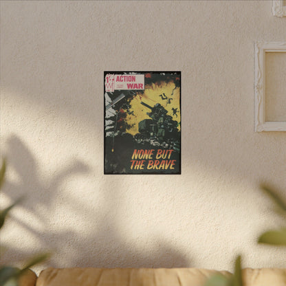 Close-up of the textured canvas surface revealing subtle painted details and aged finish of Action War #31 comic book print.