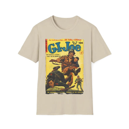 Close-up of the soft cotton fabric showing subtle heather texture and relaxed fit neckline on the G.I. Joe No.21 T-shirt in