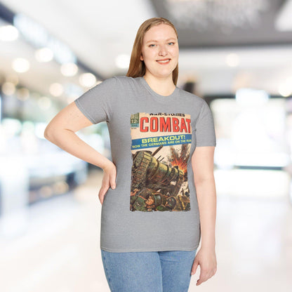 Overhead shot highlighting the relaxed fit, heather navy fabric, and stitched neckline detailing of the Combat Sept 1964