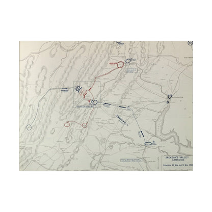 Printify canvas print depicting Civil War Jackson's Valley Campaign map 29-31 May 1862, matte finish, 24x36 inches