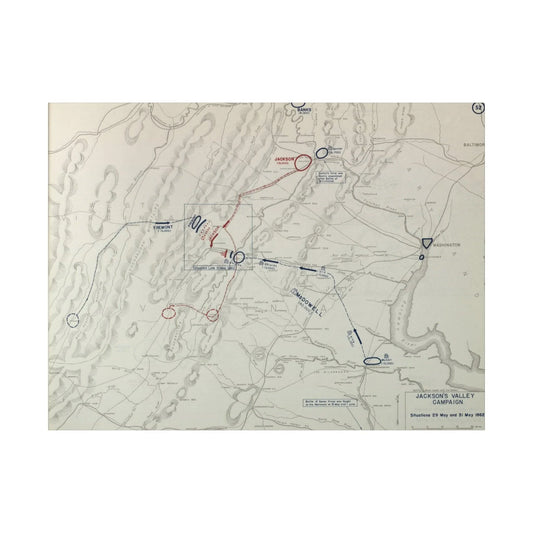 Printify canvas print depicting Civil War Jackson's Valley Campaign map 29-31 May 1862, matte finish, 24x36 inches