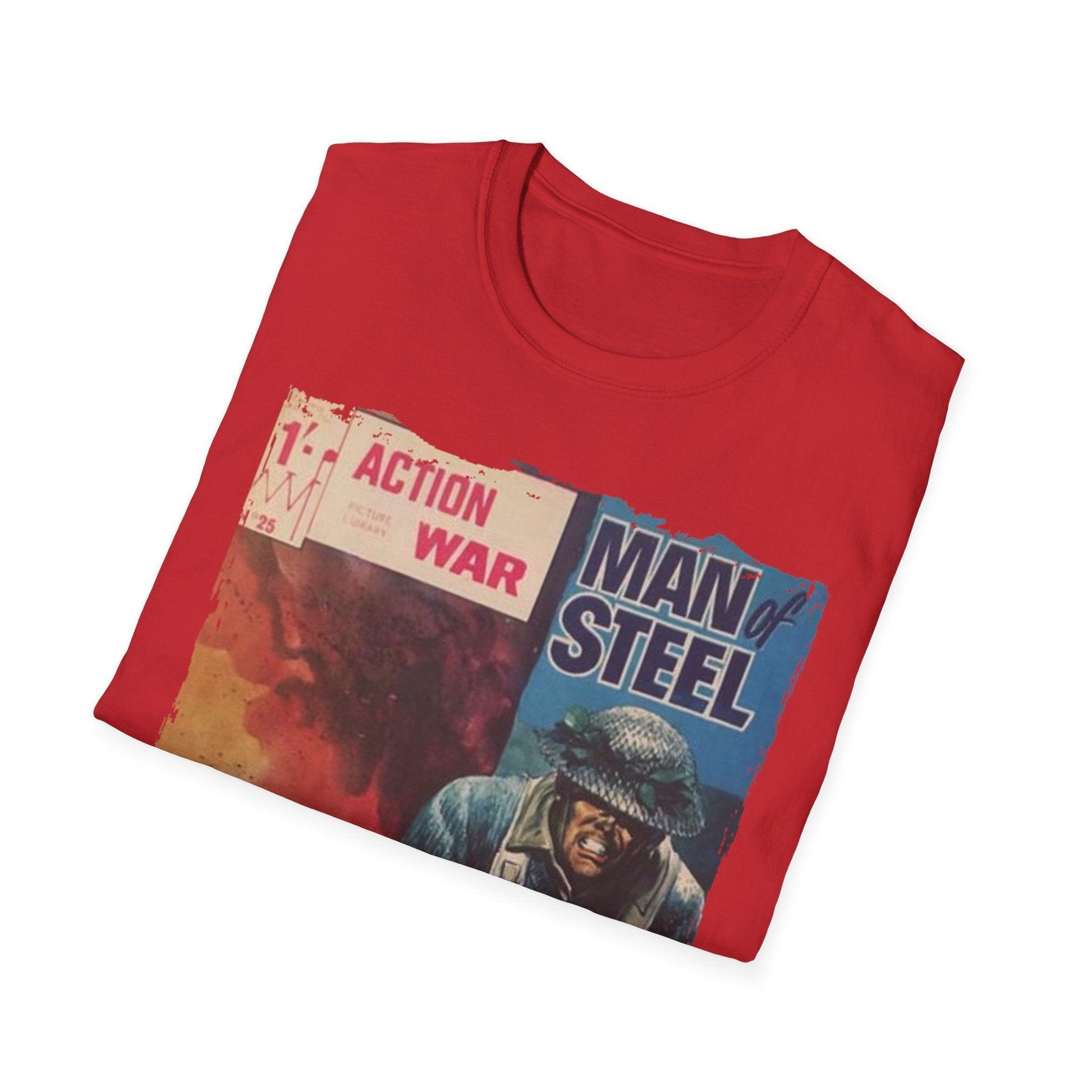 Close-up of the crimson-colored fabric displaying the soft, breathable cotton blend texture and relaxed fit neckline detail.