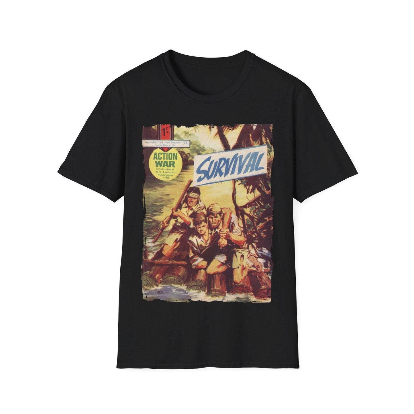 Printify Action War #14 unisex softstyle T-shirt made of 100% cotton, regular fit, crew neck, graphic design, black color